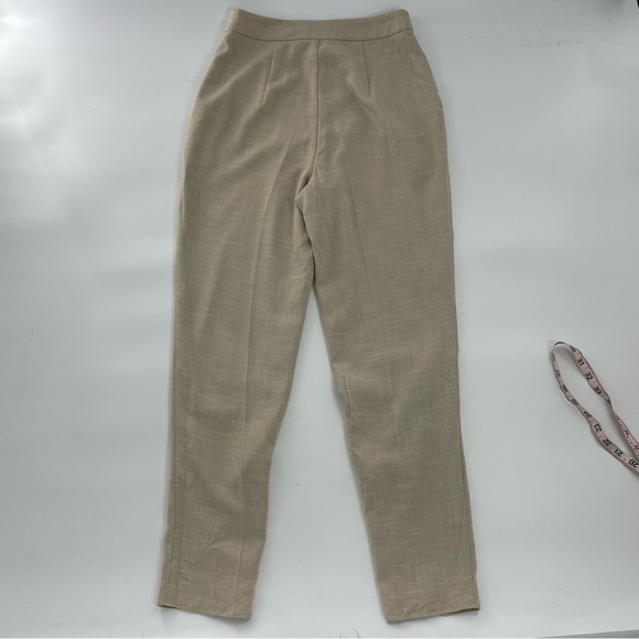 KEEPSAKE The Label TAN HIGH WAIST TAPERED LEG LINEN STYLE TROUSERS ankle zip - Picture 10 of 12